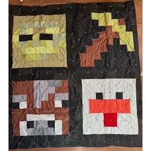 Mine Craft Chicken Zombie Cow Pickaxe Knotted Quilt Custom 60" X 66" Hand Made